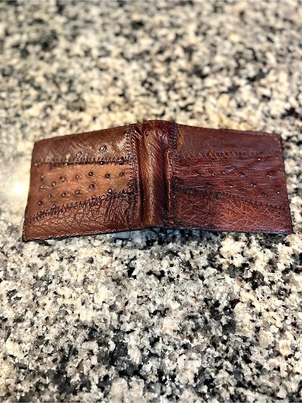 Handcrafted Ostrich Genuine Exotic Leather Men’s Bifold Wallet in Brown New